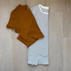 Nine West | rust orange and black and white striped ribbed short sleeves